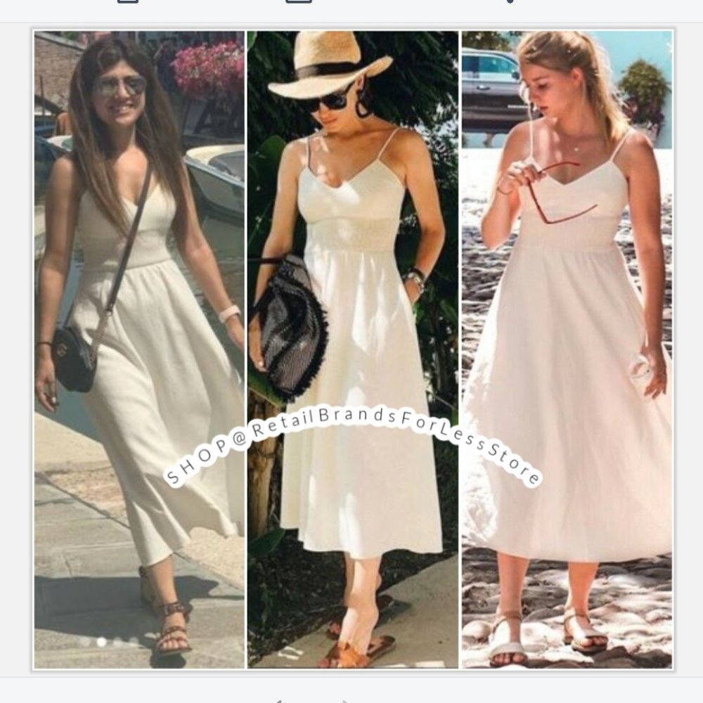 ZARA V NECK LINEN VOLUMINOUS FLOWY MAXI MIDI DRESS - Picture 7 of 14